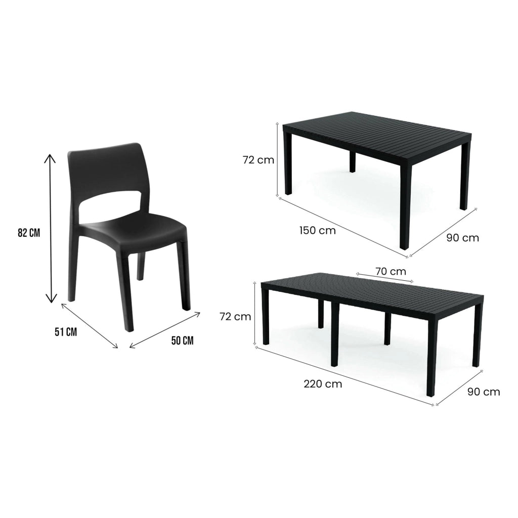Salottino Outdoor Masiba, set Salotto da Esterno 8 Posti Made in Italy, Nero Antracite