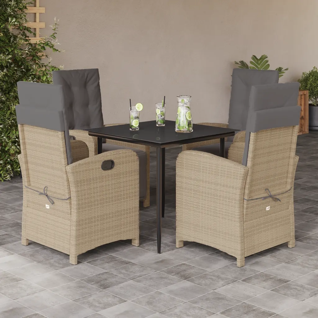 Set Pranzo da Giardino 5 pz con Cuscini Beige Misto Polyrattan 3212392