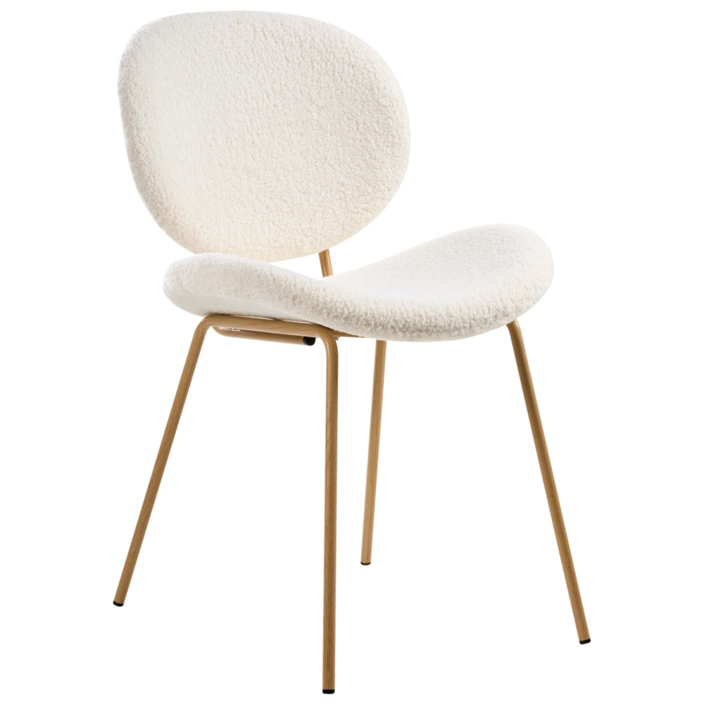 Set di 2 sedie Boucle con gambe effetto legno senza braccioli e tappi per gambe design retrò sedute da sala da pranzo bianco
