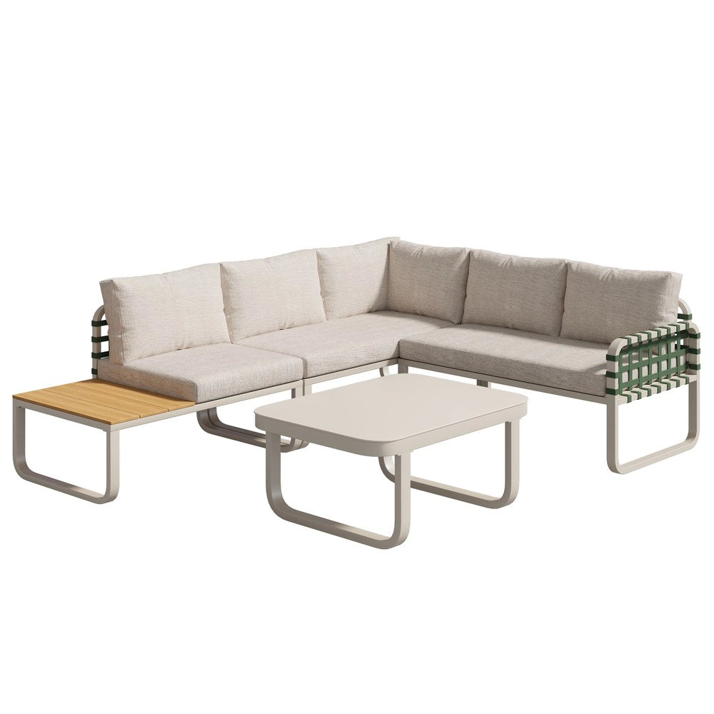 Set da giardino in rattan verde - Zephmum- 4-5 posti con cuscini