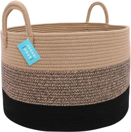 Cestino per bambini, Grande cesto in cotone, Cesto in cotone con maniglie a mano, Cestino per la camera dei bambini, Cestino per giocattoli – 50x33cm, 3 colori marrone