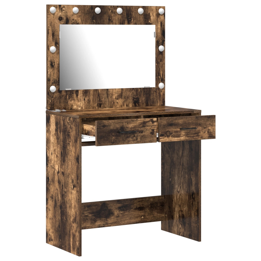 Tavolo da Toeletta con Luci LED Rovere Affumicato 78.5x41x135 cm