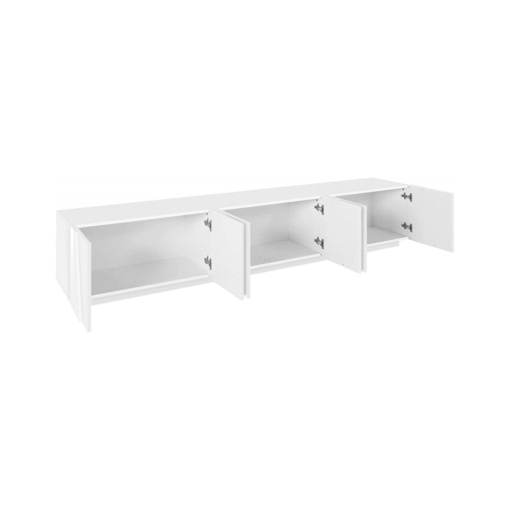 Mobile da soggiorno Porta Aemilor, Made in Italy, Credenza per Aemilor da salotto a 6 antine battenti con dettaglio, cm 244x44h46, Bianco lucido