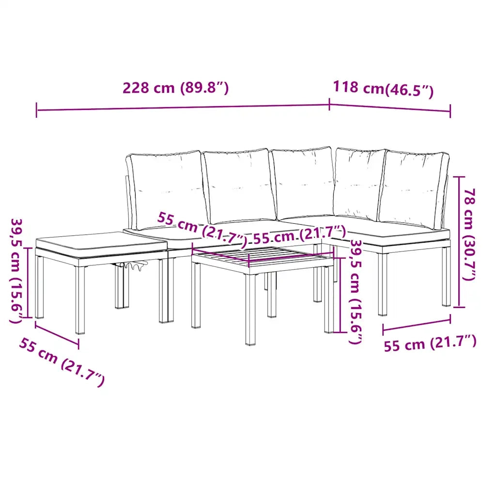 Set Panche Giardino Cuscini 4pz Nero Acciaio Verniciato Polvere 3283651