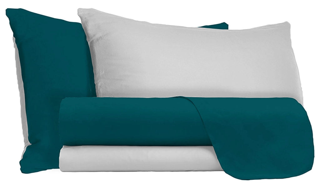 Set Lenzuola Sopra Sotto e Federe Doubleface Verde Petrolio/Grigio Chiaro Matrimoniale