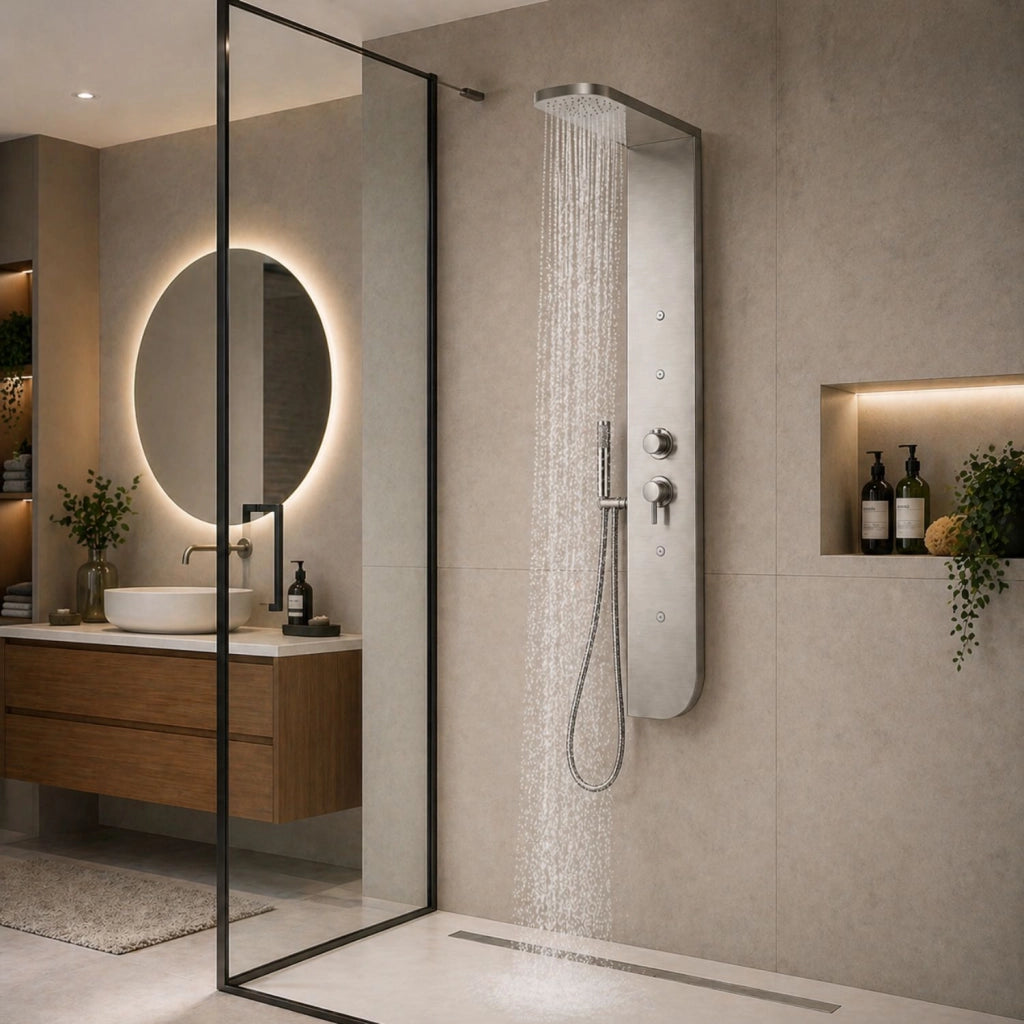 Colonna doccia acciaio inox 3 funzioni 4 bocchette idro lombari l20xp50xh150 005b *** finitura- spazzolato, confezione 1