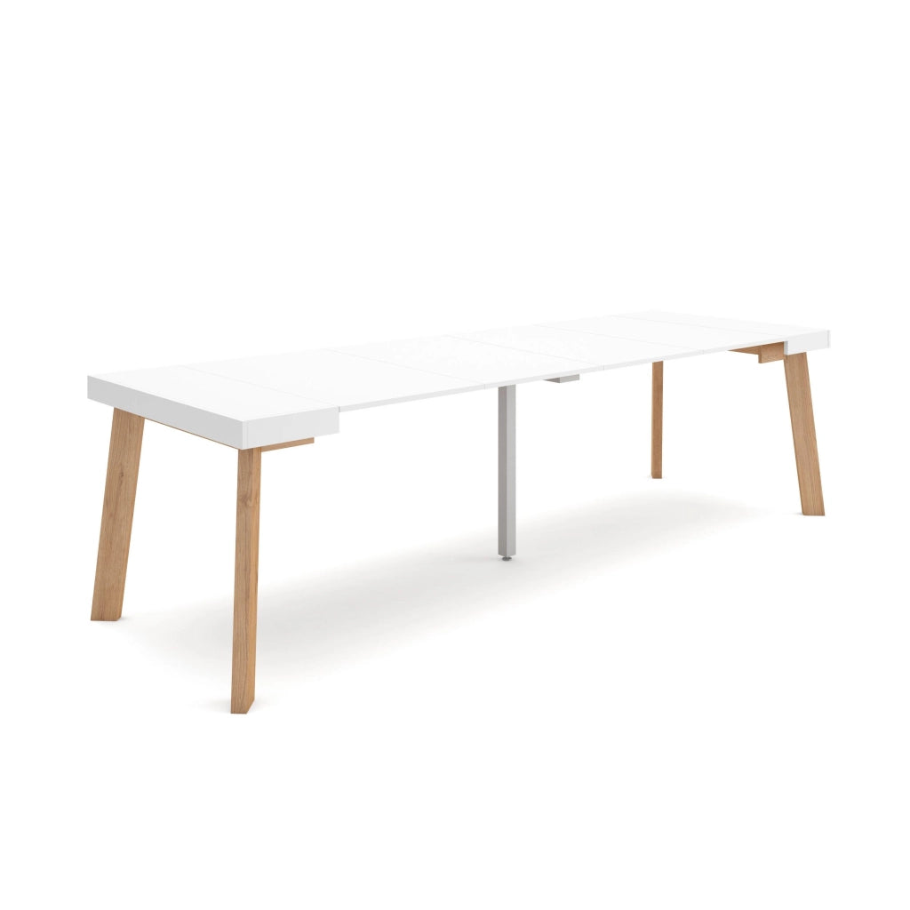 Consolle allungabile, 262x90x73cm, Per 12 persone, Gambe in legno, Bianco RF3084