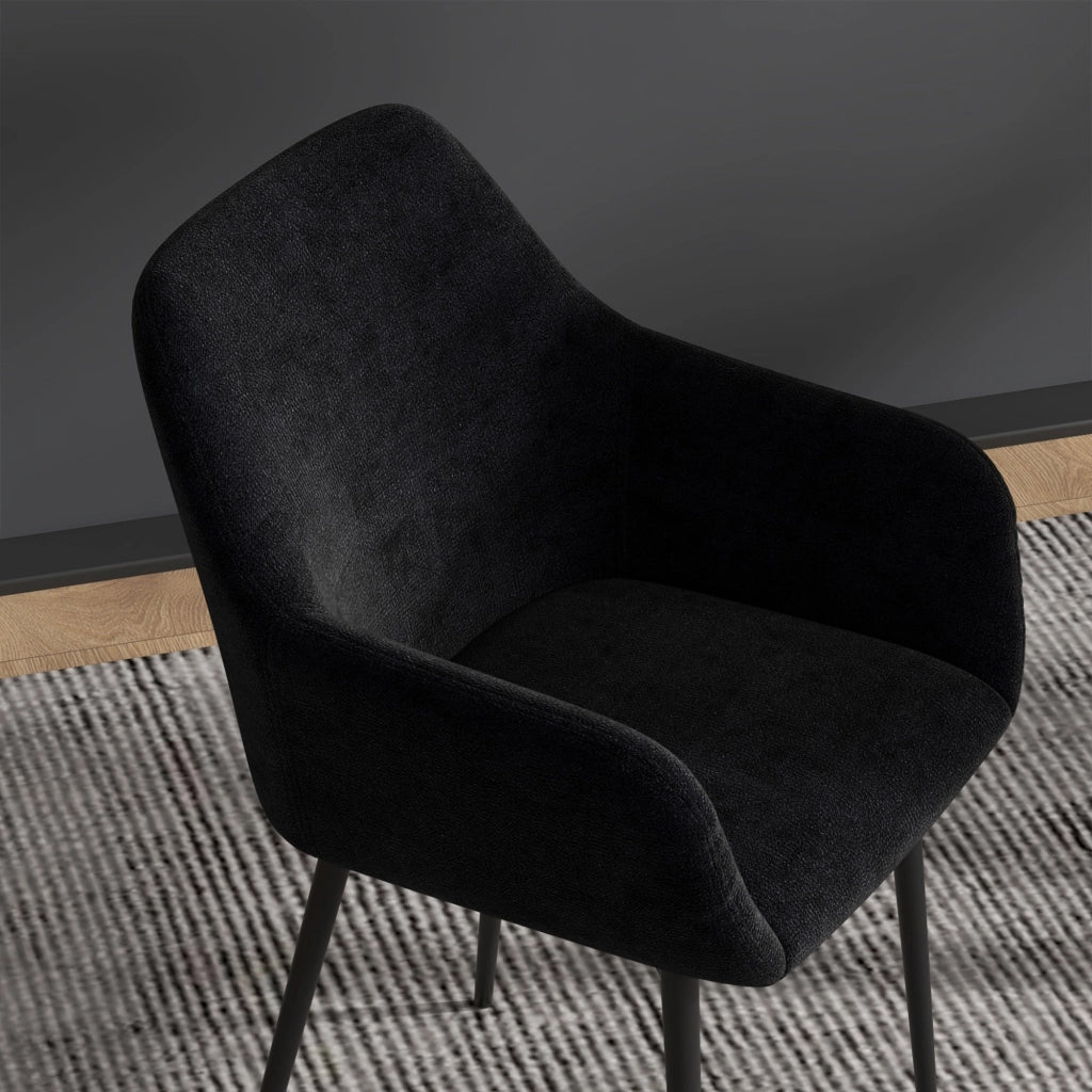 Set 2 Sedie Moderne con Braccioli 54x57x80 cm in Tessuto Effetto Velluto Nero