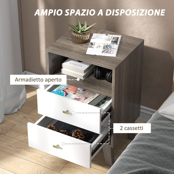 Set di 2 Comodini con 2 Cassetti e Vano Aperto 40x34x64 cm Grigio