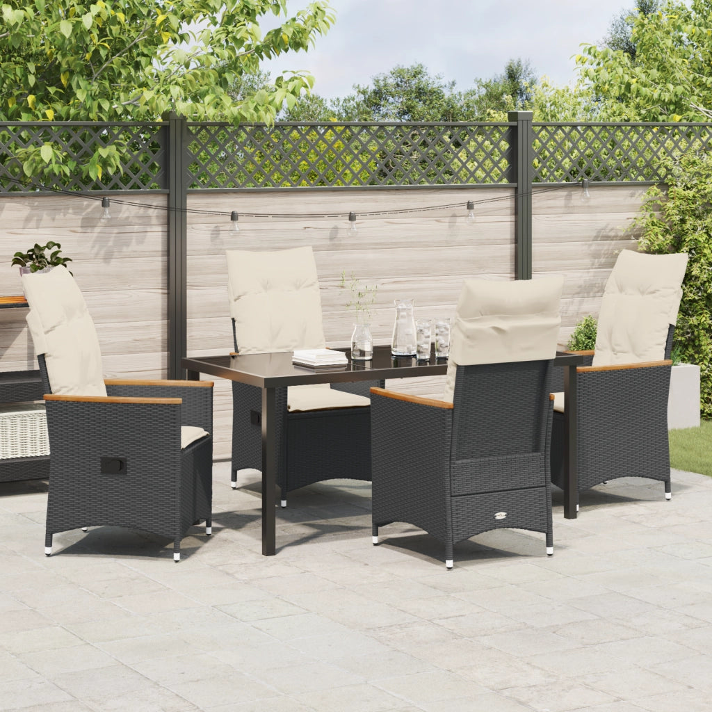 Set da Pranzo da Giardino 5 Pezzi con Cuscini Rattan Polare Nero