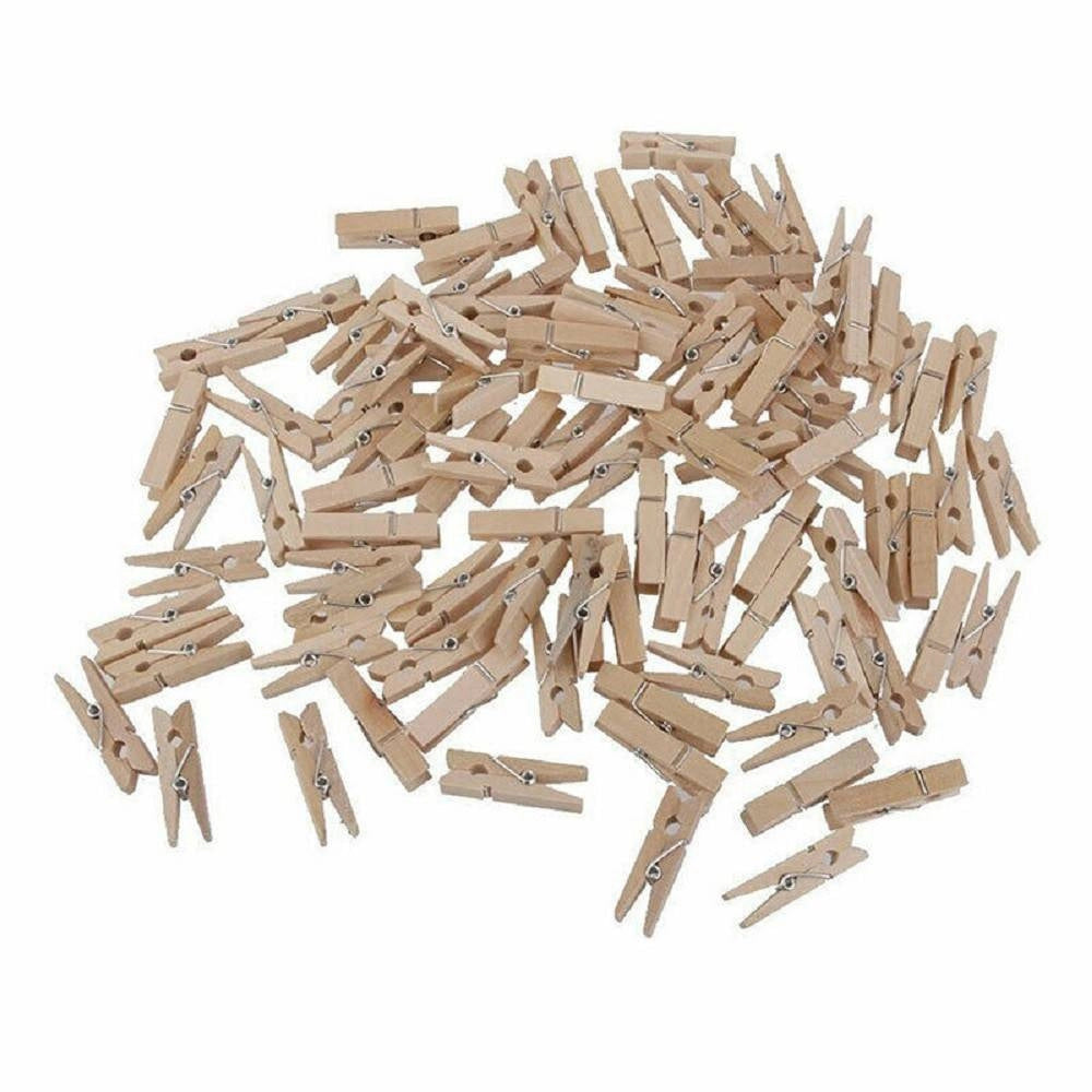 Trade Shop - Mollette In Legno Naturale Appendifoto Da 3.5cm Mollettine Decorazioni Foto 100p -