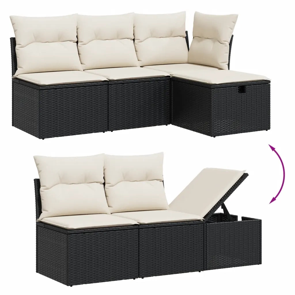 Set Divani da Giardino 5 pz con Cuscini in Polyrattan Nero