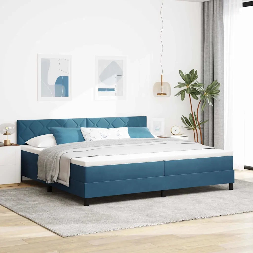 Letto a Sorgente LED con led Blu Scuro 200 x 200 cm Velluto