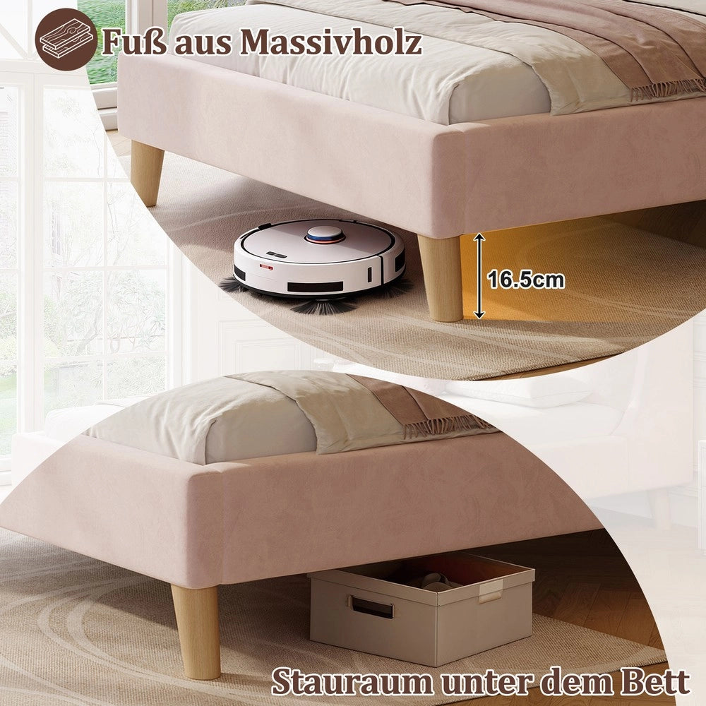 Letto Singolo Imbottito con Testiera in Velluto e Doghe ¨C MINIMAL ¨C Rosa 90x200