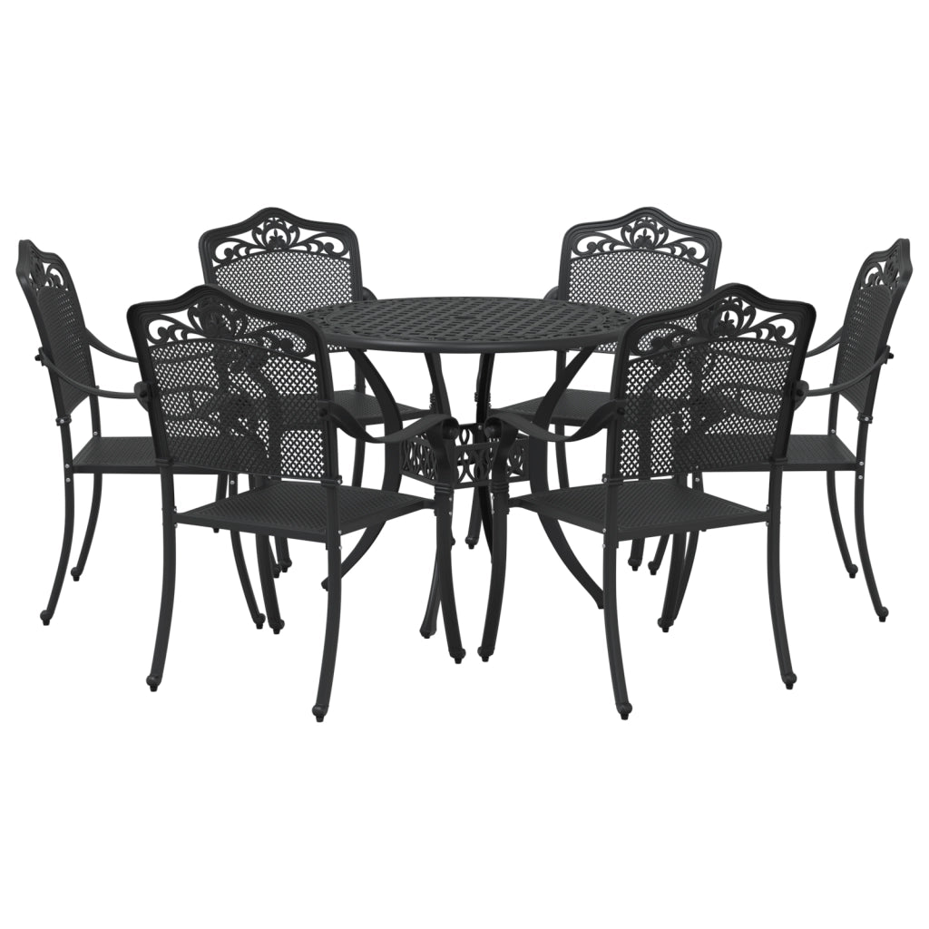 Set da Pranzo da Giardino 7 Pezzi in Alluminio Nero di