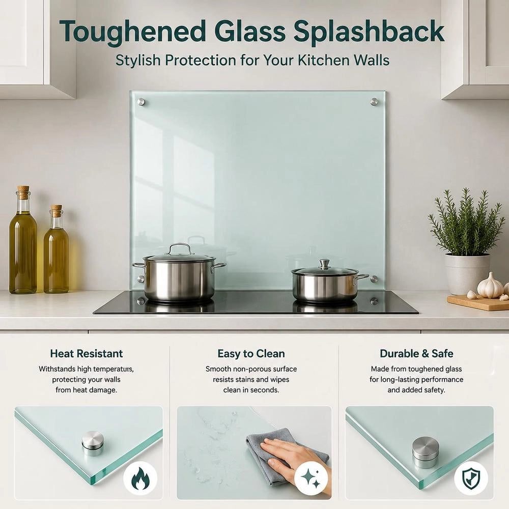 Kitchen Backsplash White 70x60 Cm Tempered Glass