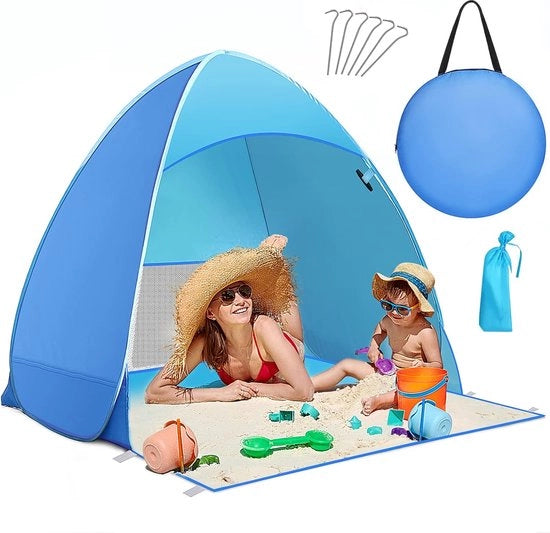 Ombrellone da spiaggia portatile, ombrellone da spiaggia leggero, riparo solare per 2-3 persone, compreso zaino portatile e attrezzatura per stabilizzare, protezione UV, ombrellone da spiaggia per famiglia, spiaggia, giardino, campeggio