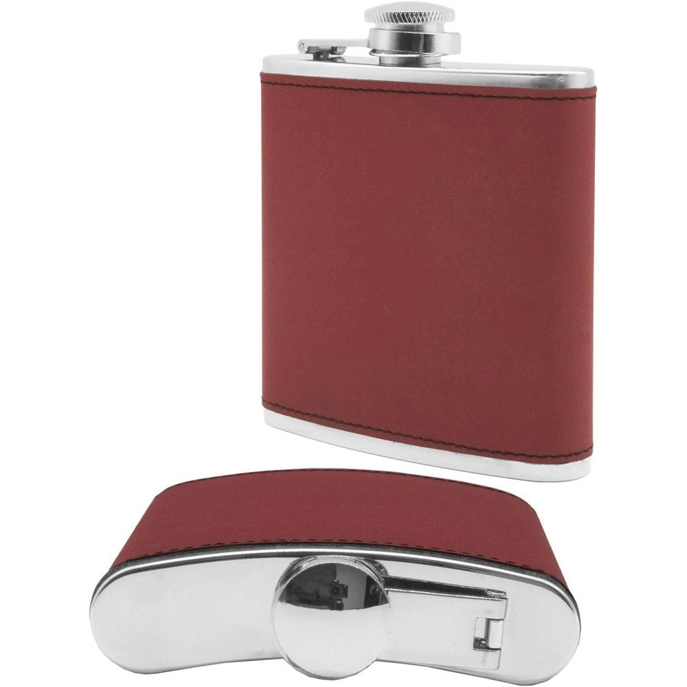Trade Shop - Fiaschetta In Acciaio Inox Design In Pelle Con Imbuto Idea Regalo 175 Ml Rosso -