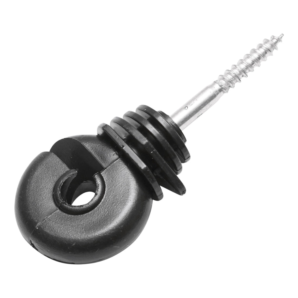 Isolatore compatto nero, diametro 5.4 mm, dimensioni 87x37 mm, per recinzione elettrica, Mezofarm