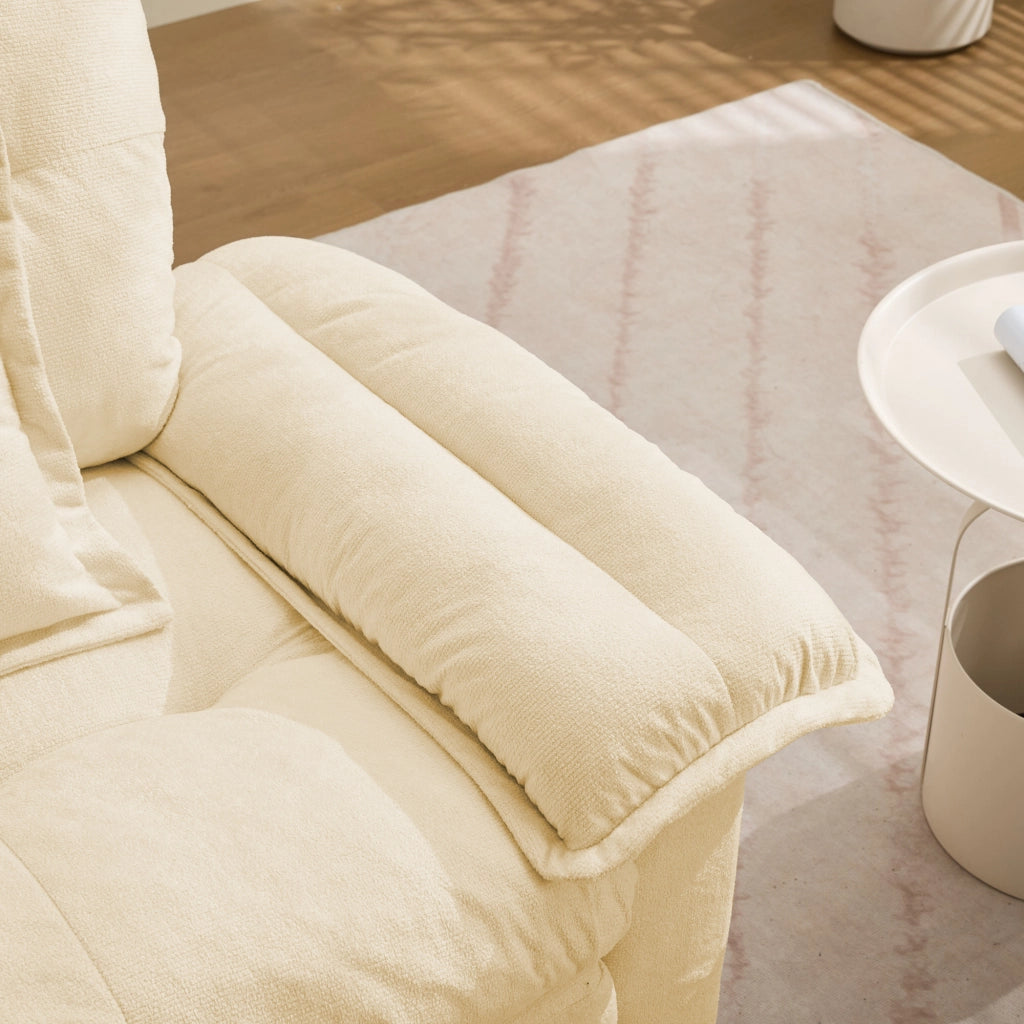 Fauteuil girevole 360° oversize in ciniglia con cuscino di sostegno ergonomico e base in metallo beige