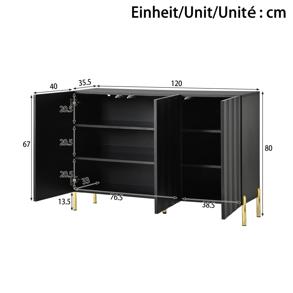 Mobile contenitore a 3 ante con ripiani regolabili in MDF e pannello truciolare nero 120 × 35.5 × 80 cm