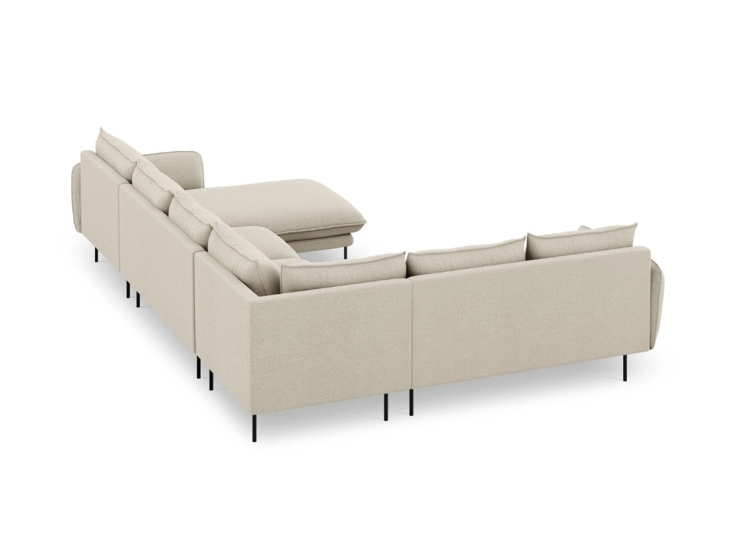 Cosmopolitan Design - Divano panoramico sinistro "Vienna" 7 posti in tessuto strutturato beige 