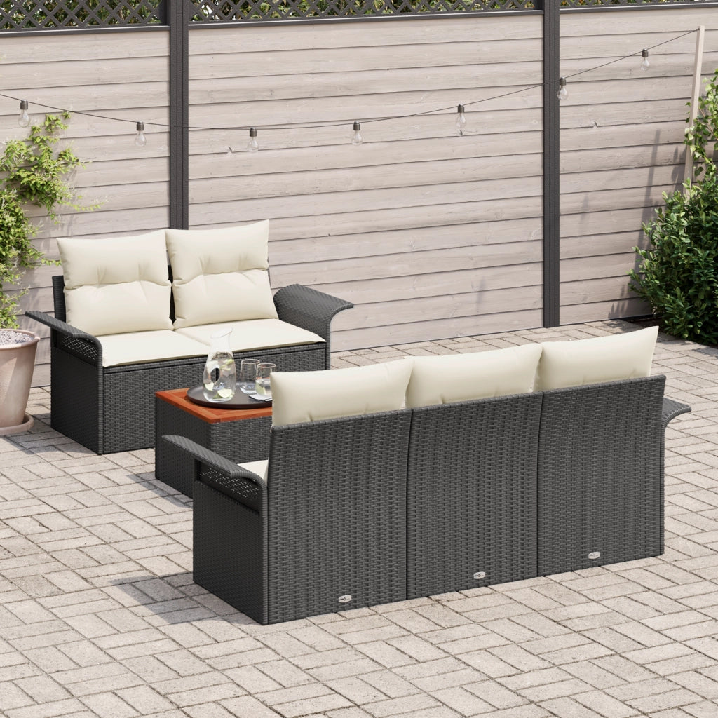 Set di divani da giardino  6 pezzi con cuscini neri in polirattan e acacia