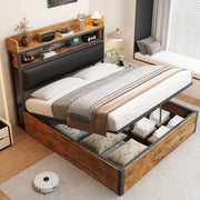 Letto matrimoniale 140x200 cm con contenitore; testiera imbottita con USB; nero