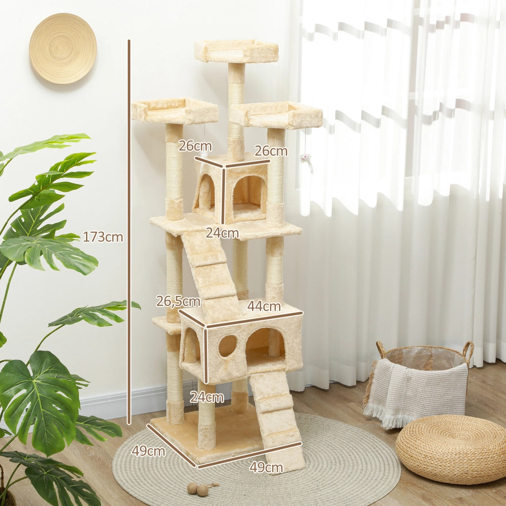 Albero tiragraffi per gatti con 2 tane e 3 lettini ¨C zephmum ¨C 173 cm beige