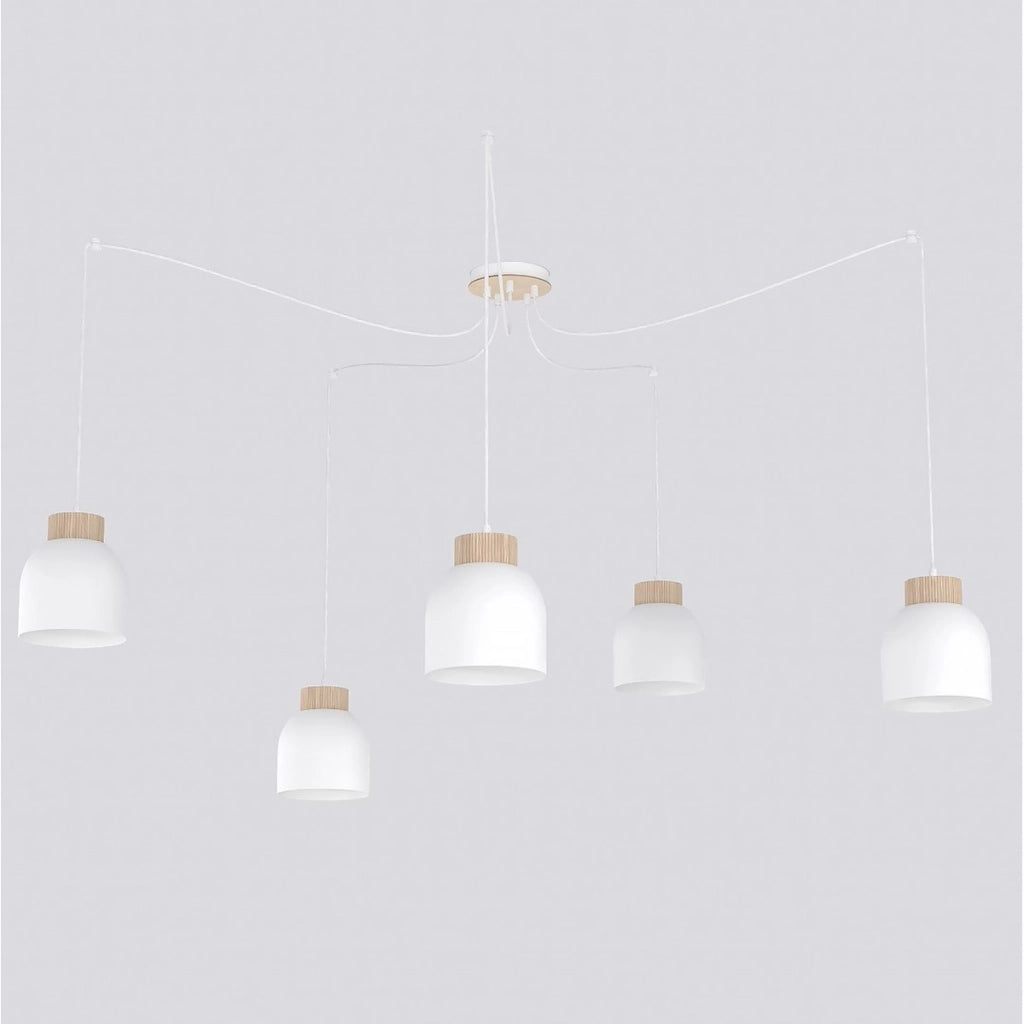 Lampada a sospensione KRU in acciaio bianco opaco e legno