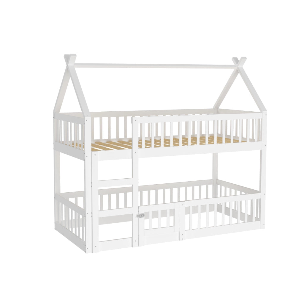 Letto a castello bambini 90x200 cm bianco con scala