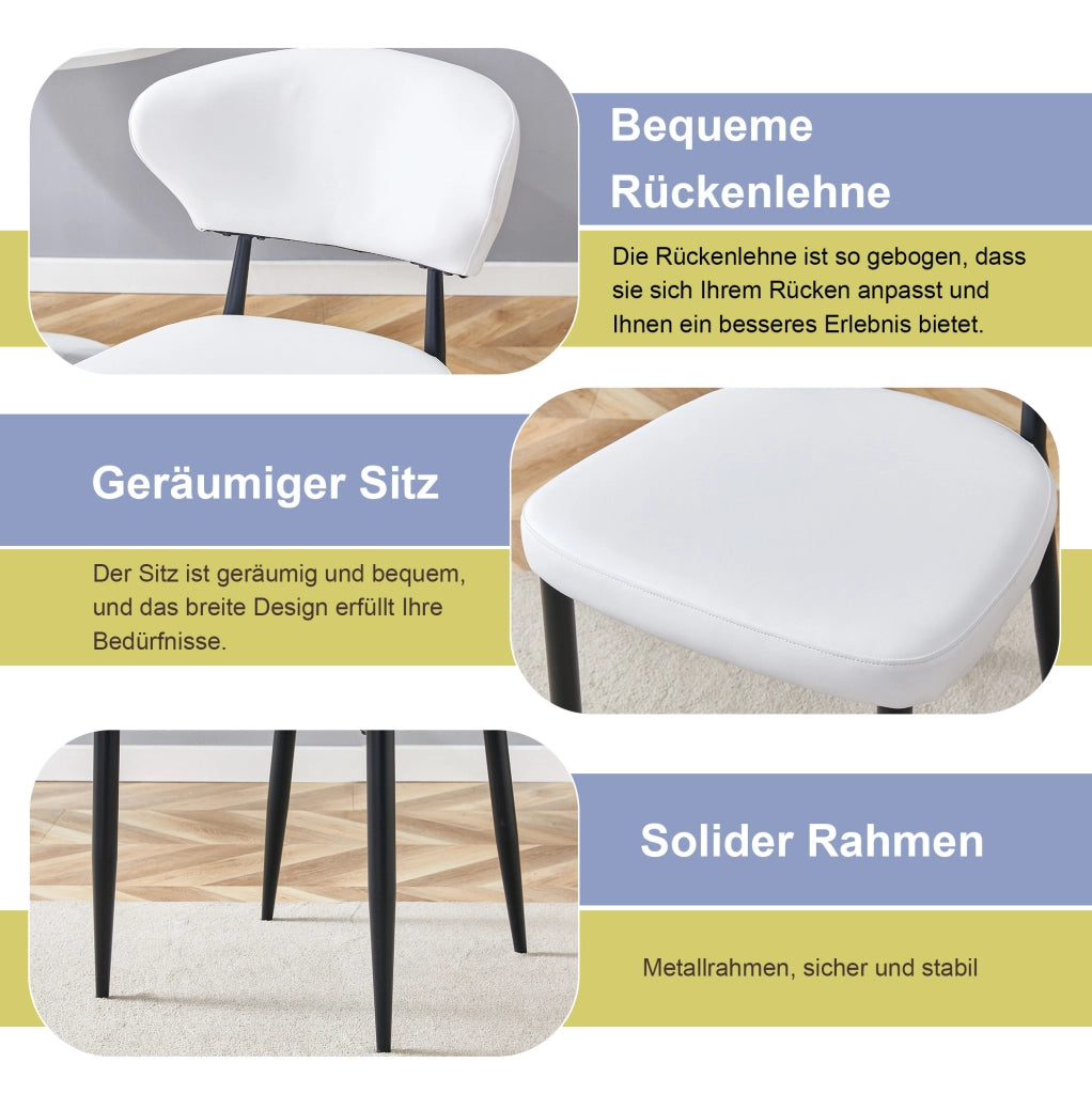 Set di 2 sedie da pranzo moderne in PU bianco e metallo nero; con schienale ergonomico