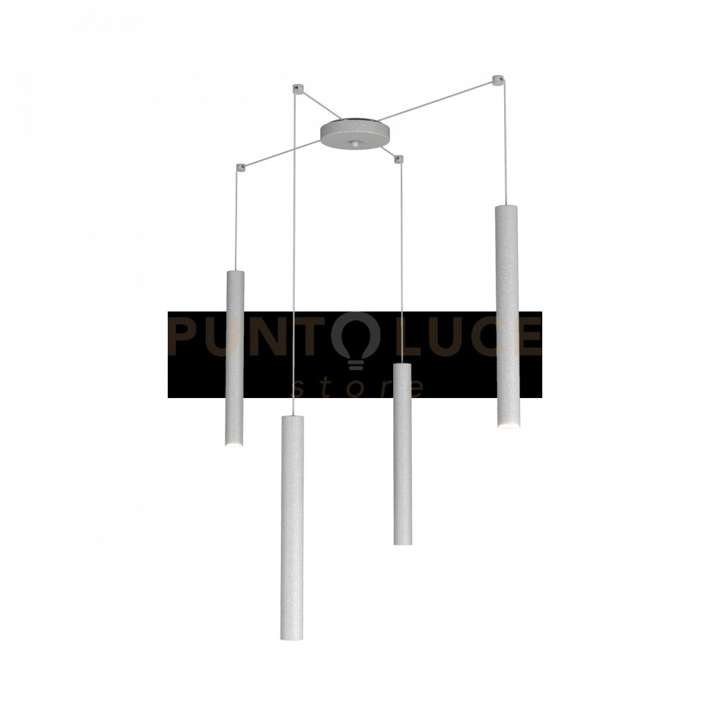ROUND TUBE SOSPENSIONE 4 LUCI GRIGIO CAVO CM.250 CON BASE 1174-S4-GR