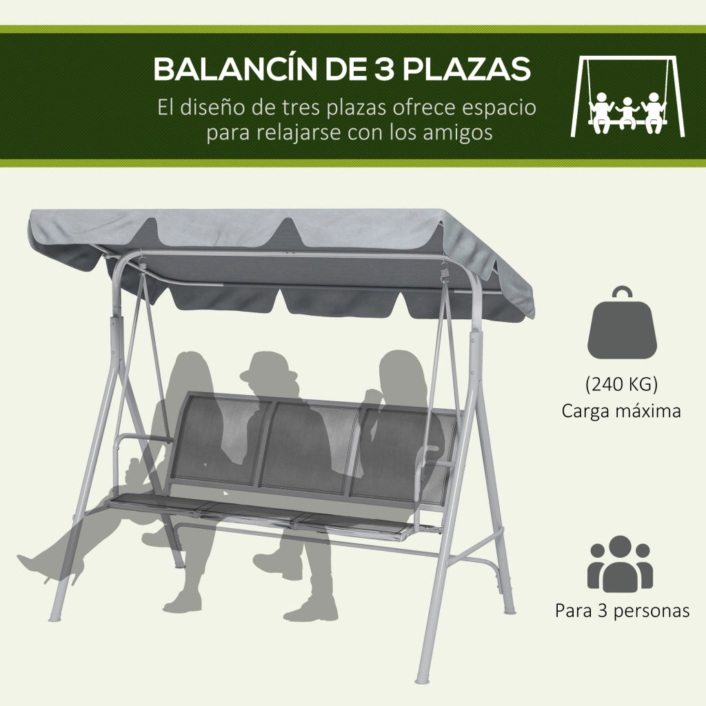 Balancin da Giardino 3 Posti con Toldo ¨C Zephmum ¨C Grigio 171x108x154 cm
