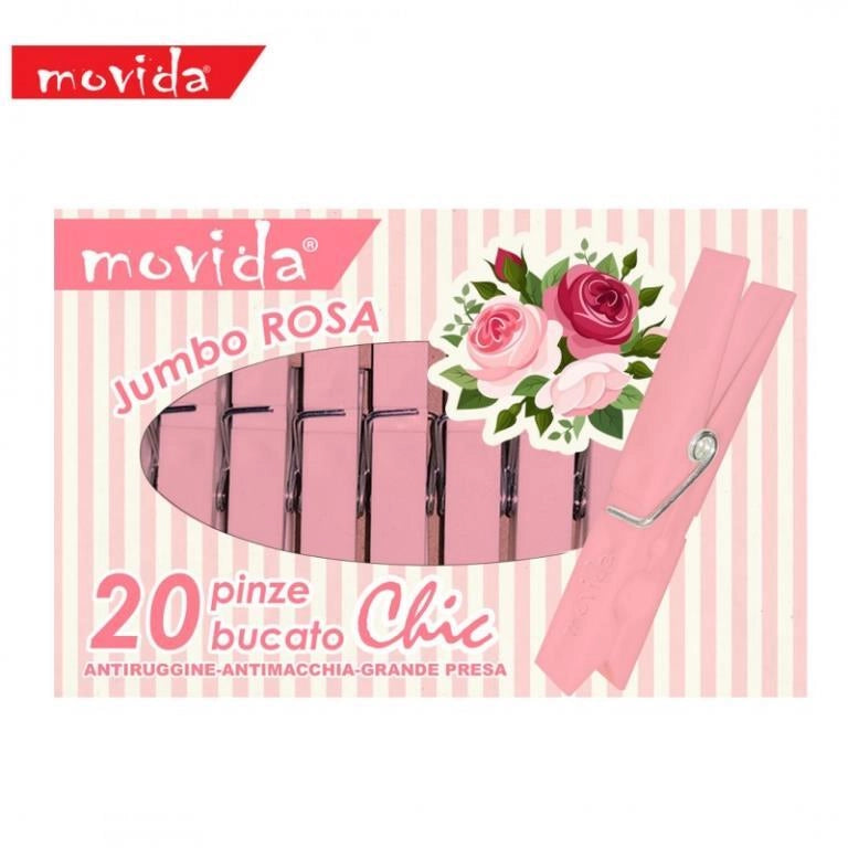 Set 20 Pezzi Mollette Appendiabiti Magic Jumbo Rosa Scatolate
