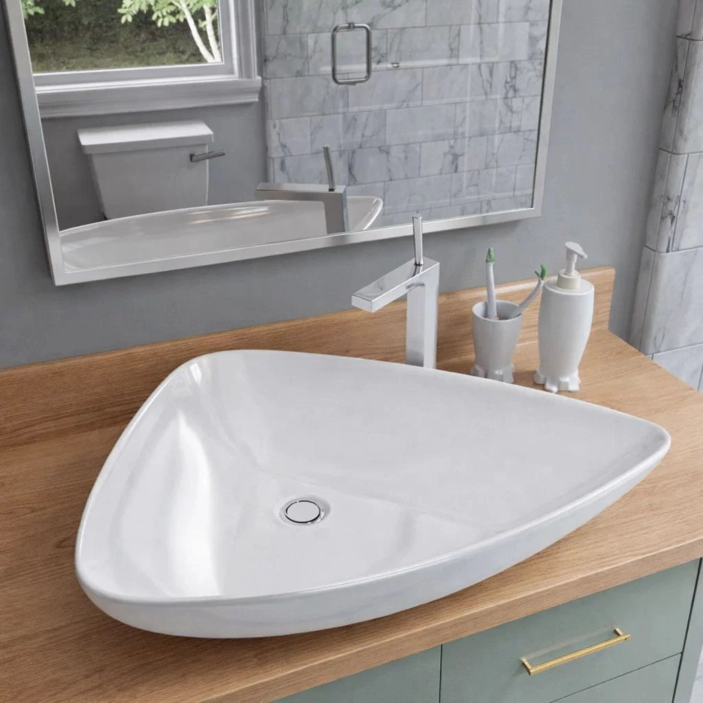 Lavabo da appoggio ceramica bianco triangolare arredo bagno 68x47,5x12,5 cm