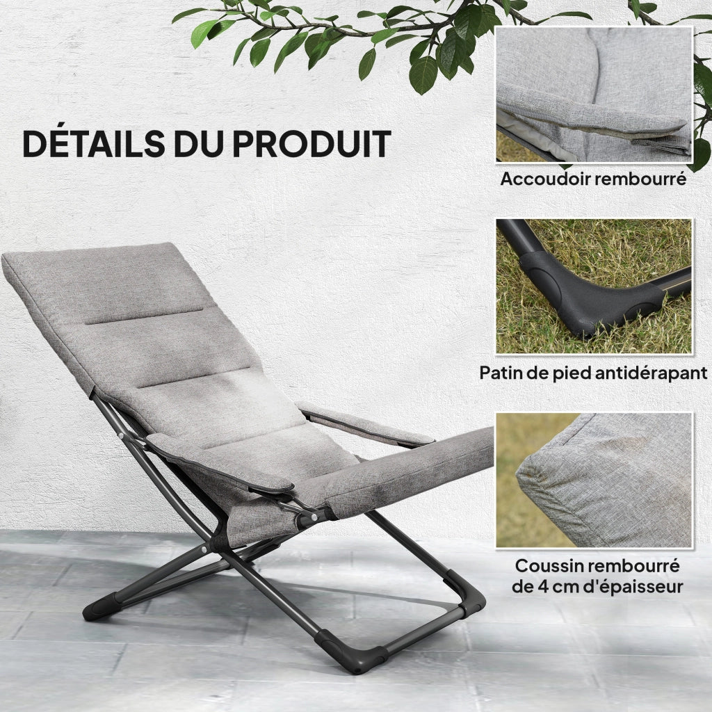 Sedia pieghevole da giardino con cuscino e braccioli ¨C zephmum ¨C grigio