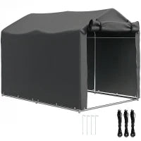 Tenda Garage con Ingresso Avvolgibile, Corde e Picchetti, in Metallo Zincato e PE, 220x157x165 cm, Grigio Scuro