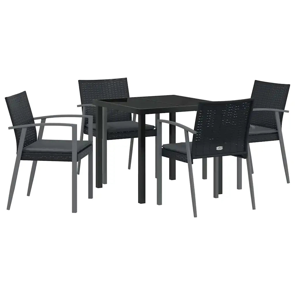 Set da Pranzo per Giardino 5 pcs Nero e Grigio Rattan in PE 3379066