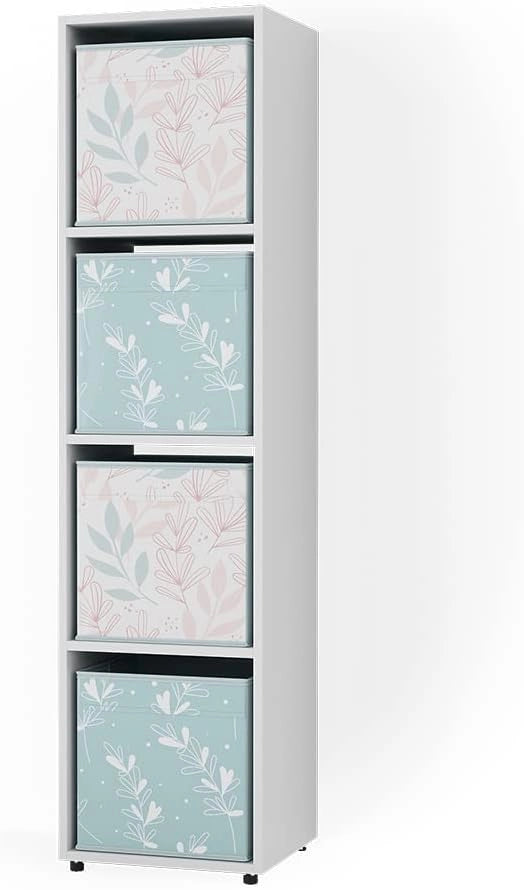 Scaffale Ludus, Bianco, 142.5 x 36.2 cm con 2 scatole pieghevoli opt.1, adatto per la conservazione di scatole e oggetti