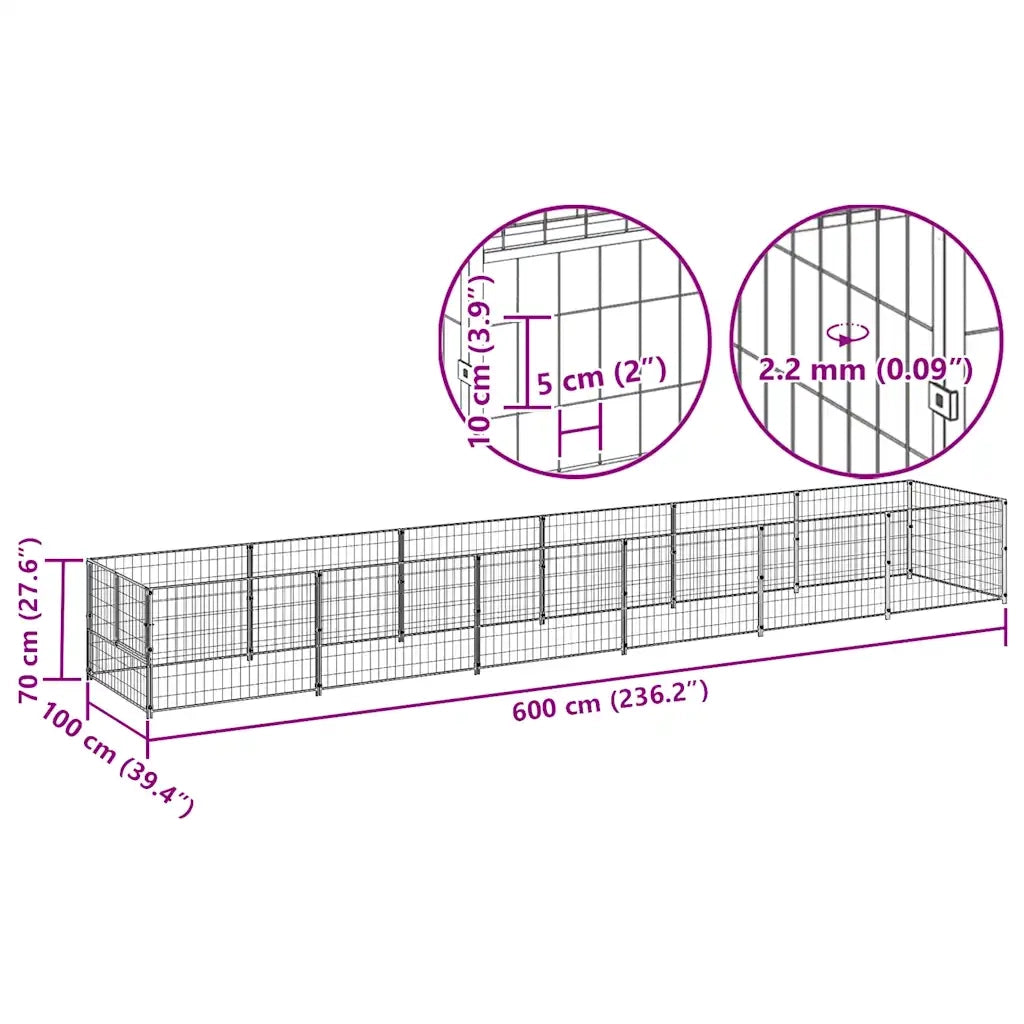Gabbia per Cani Nera 6 m² in Acciaio 3082096