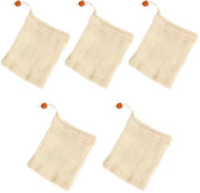 Set di Sacchetti di Sapone in Cotone - 5 pezzi - Robusti e Sostenibili - 14 cm x 9 cm - Leggeri - Senza Plastica e Duraturi - Sacchetto di Sapone