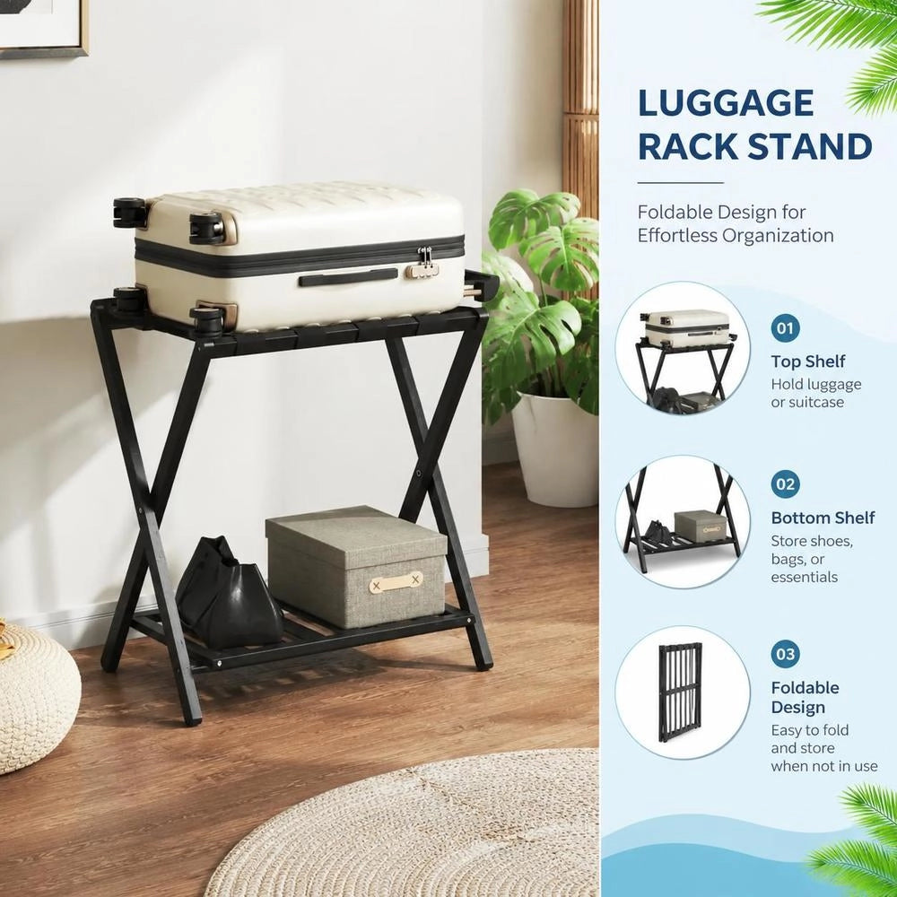 Luggage Rack, Black, 68x38x58 Cm, Bamboo