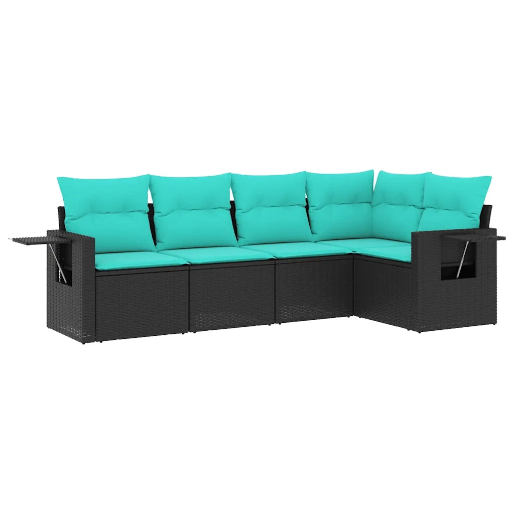Set Divani da Giardino 5 pz con Cuscini Nero in Polyrattan 3220126