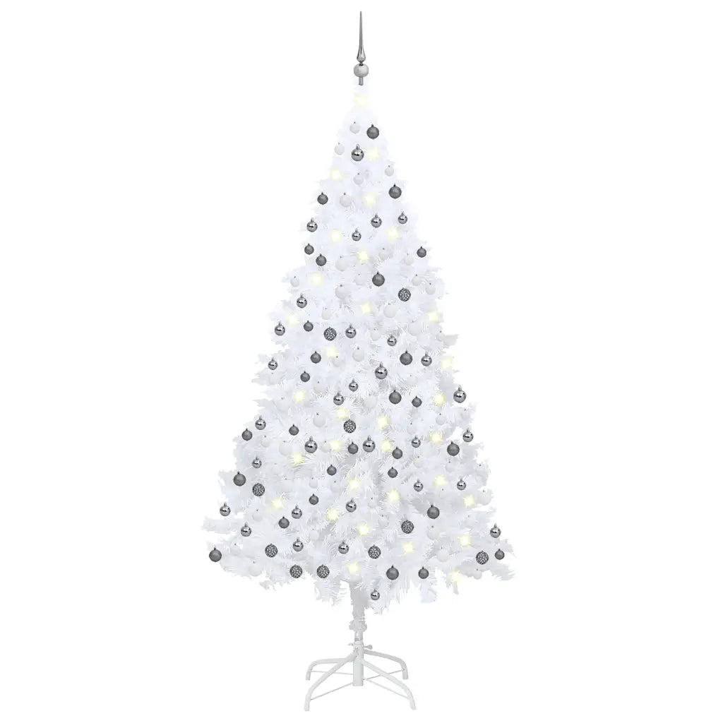 Albero di Natale Preilluminato con Palline Bianco 210 cm PVC 3077714