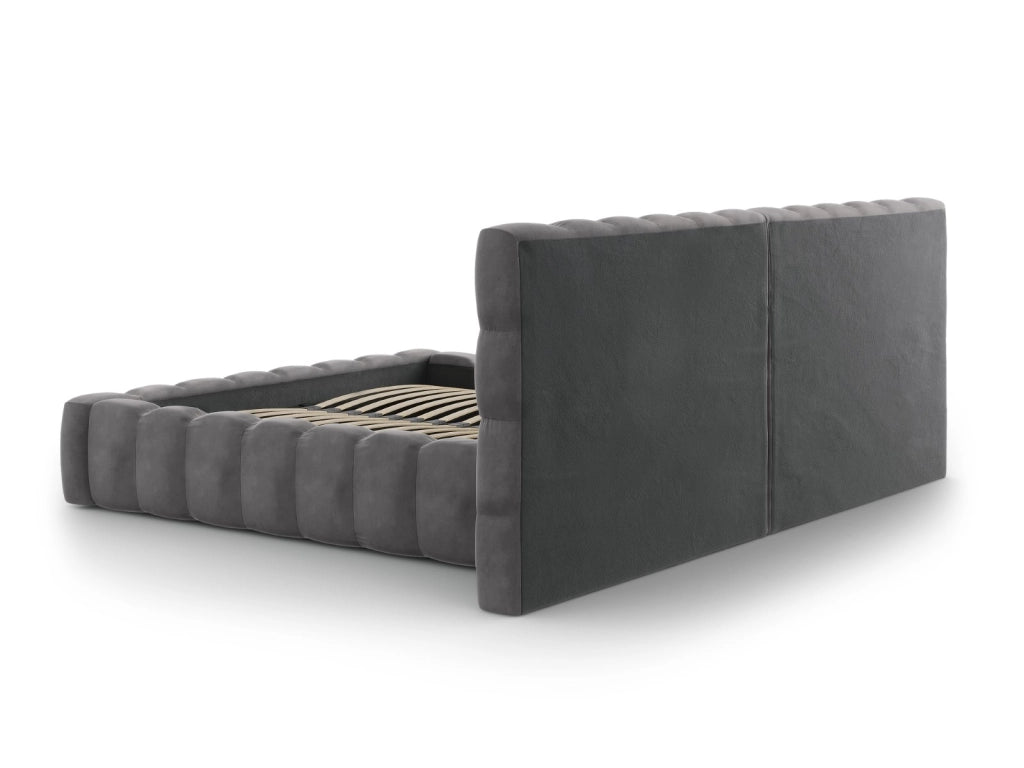 Cosmopolitan Design - Letto a cassettone con testiera doppia "Bali" 140x200cm in velluto grigio 