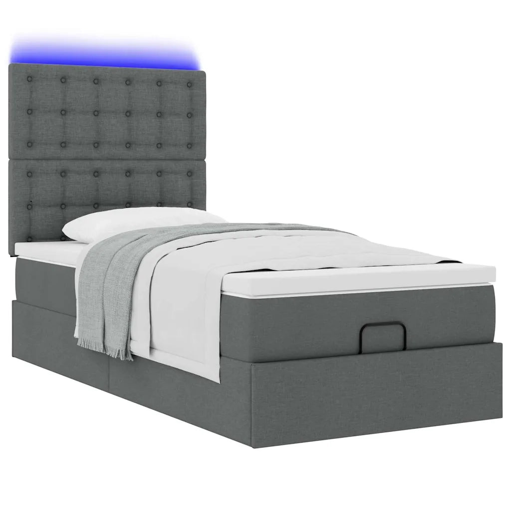 Pouf Letto con Materasso e LED Grigio Scuro 90x200 cm Tessuto 3314142