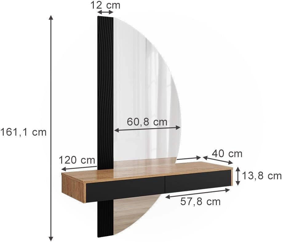 Tavolo da toeletta Melisa, Nero, 120 cm con 2 cassetti, Altezza regolabile, perfetta per adattarsi alle esigenze individuali