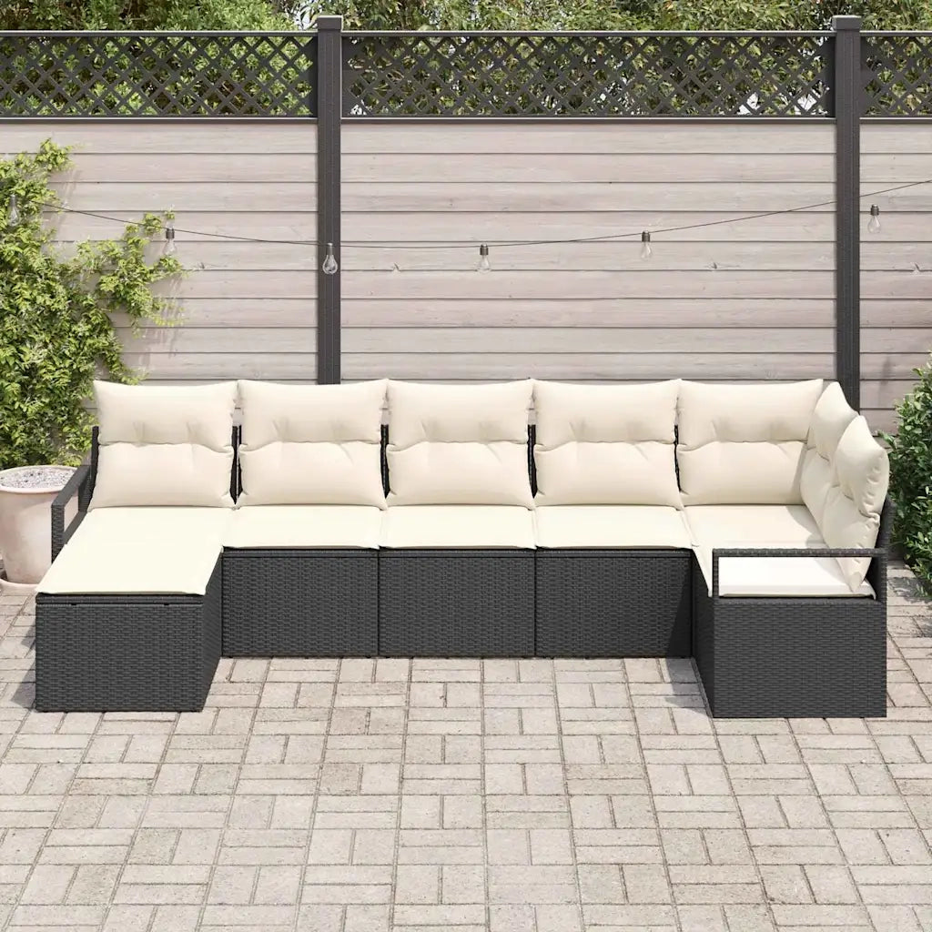 Set di divani con cuscino 7 pcs Nero polyrattan