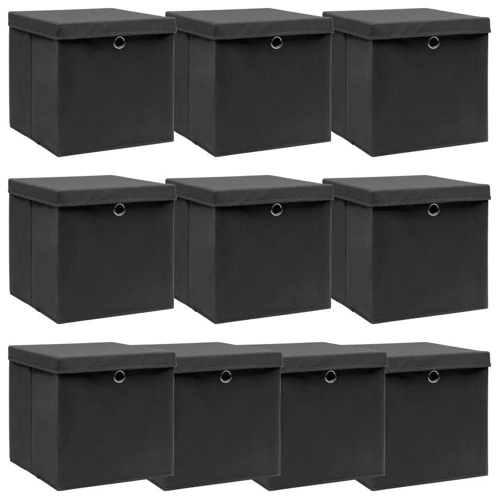 Scatole con Coperchi 10 pz Nere 32x32x32 cm in Tessuto cod mxl 51027